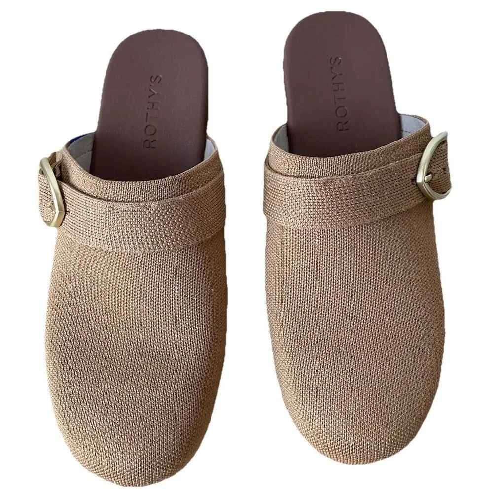 ​Rothy's The Buckle Clog Wren Boucle Tan Camel Women's Size 9.5 Mule Wedge Shoes